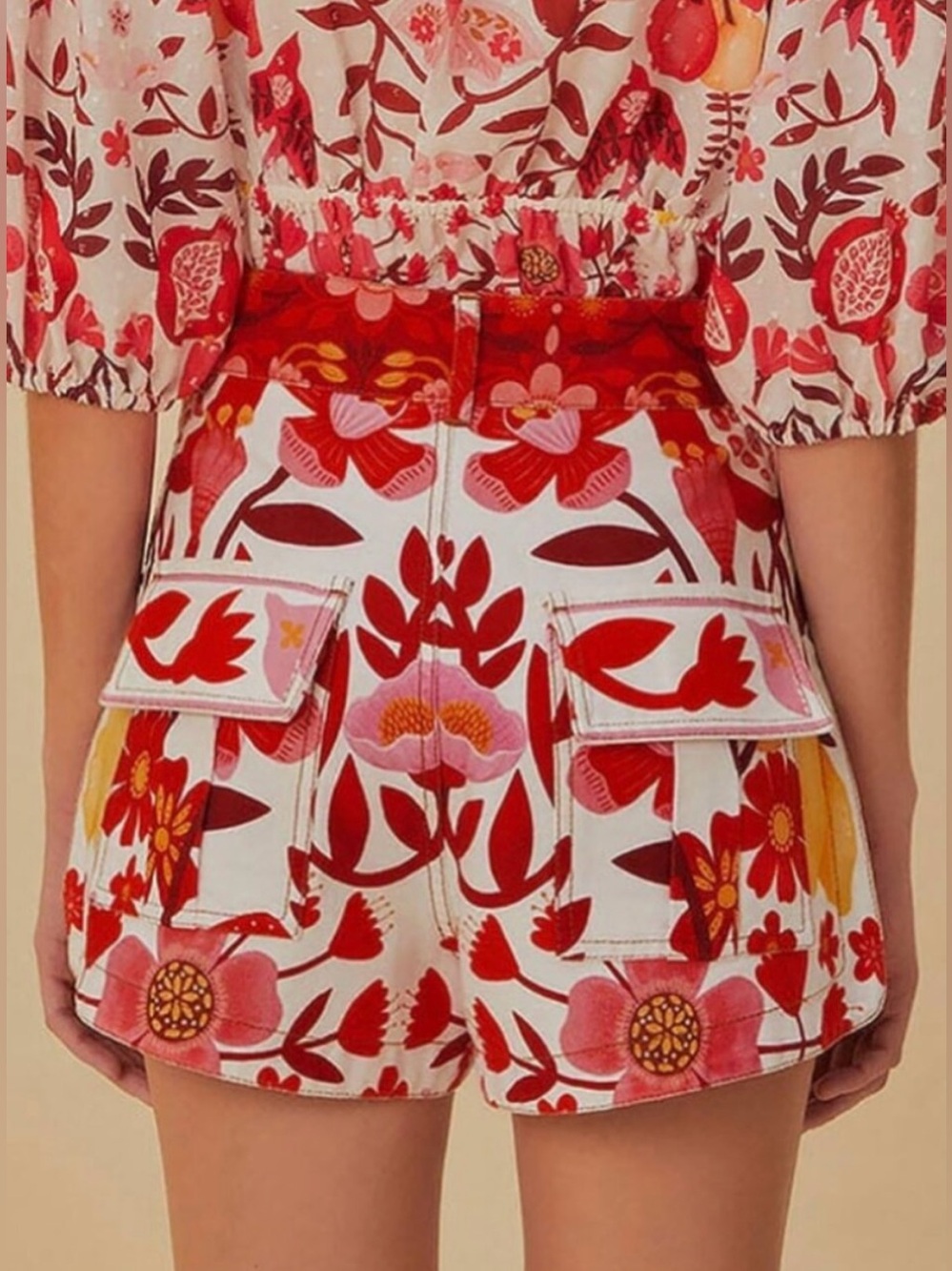 FARM Rio White Denim Shorts with Red Floral Print NWOT! - Picture 2 of 16